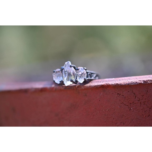 Three stone teardrop rough gemstone jewelry size 3 4 5 6 7 8 9 10 11 12 … - Picture 3 of 4